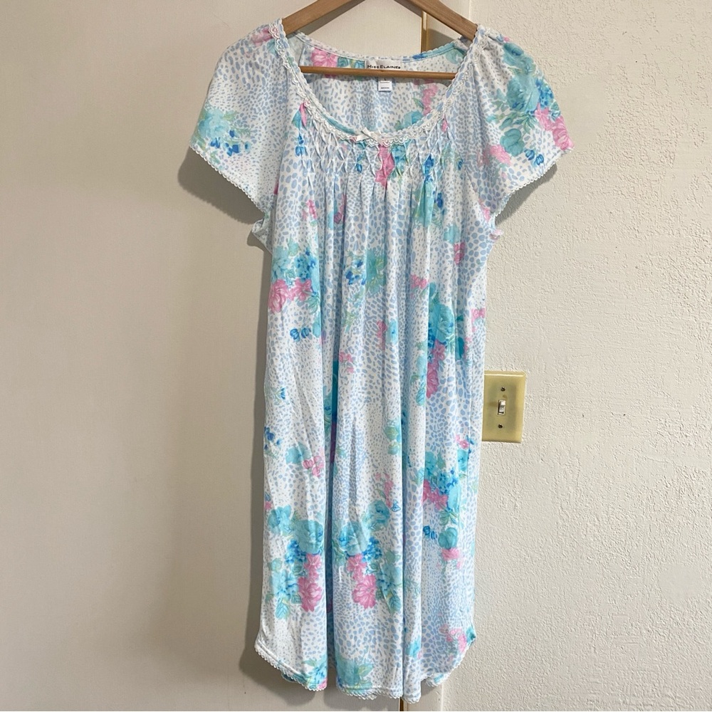 Miss Elaine Floral Cottagecore House Dress Lace Trim Nightgown Sleepwear Large